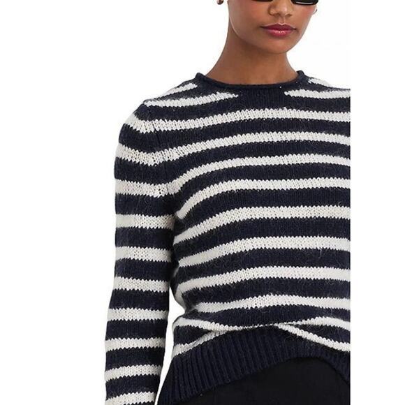 Alex Mill Women Navy/Ivory Striped Merino Wool Cable Knit Jamie Sweater Size M - Picture 2 of 3